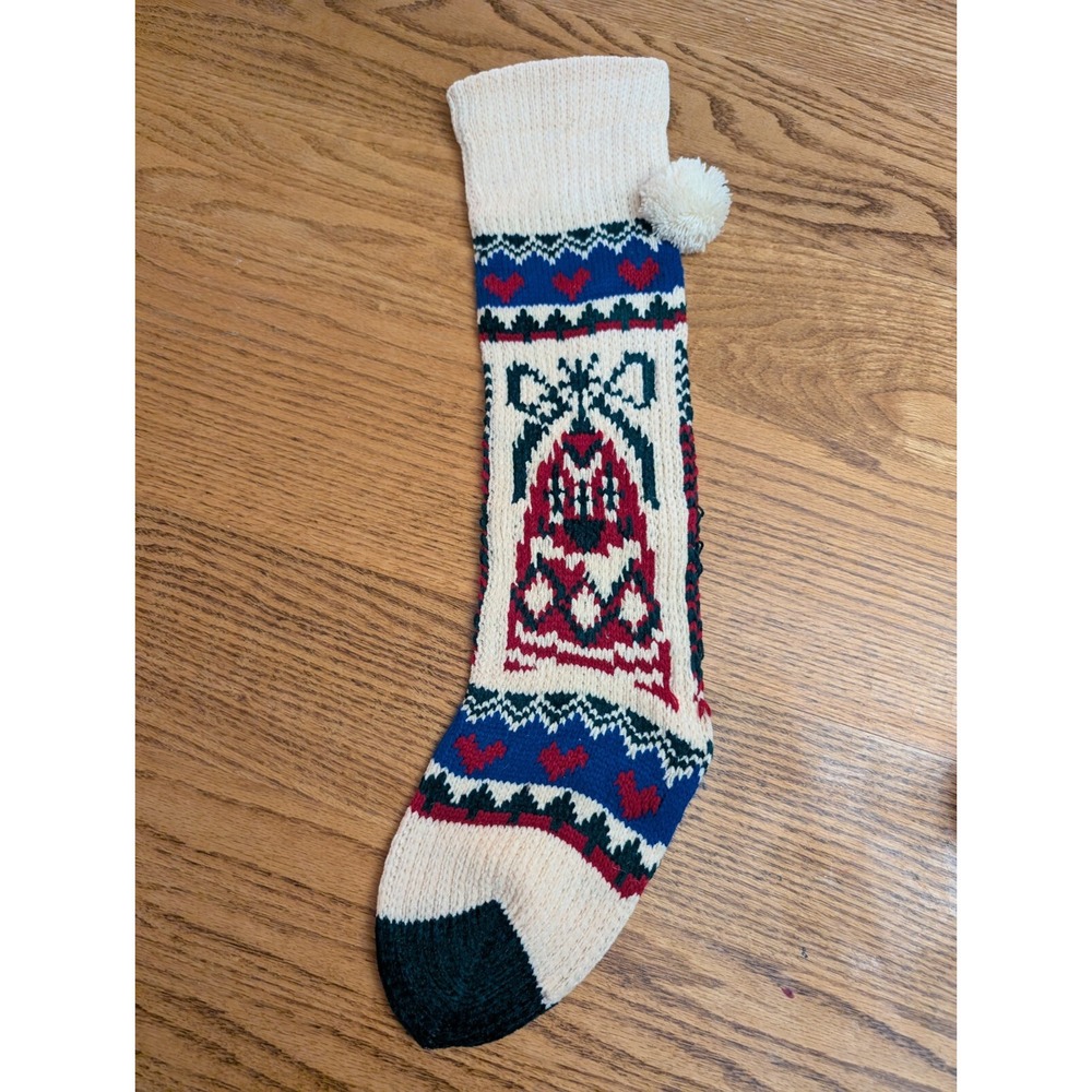 Knit 19" Christmas Stocking Bell Design With Pom